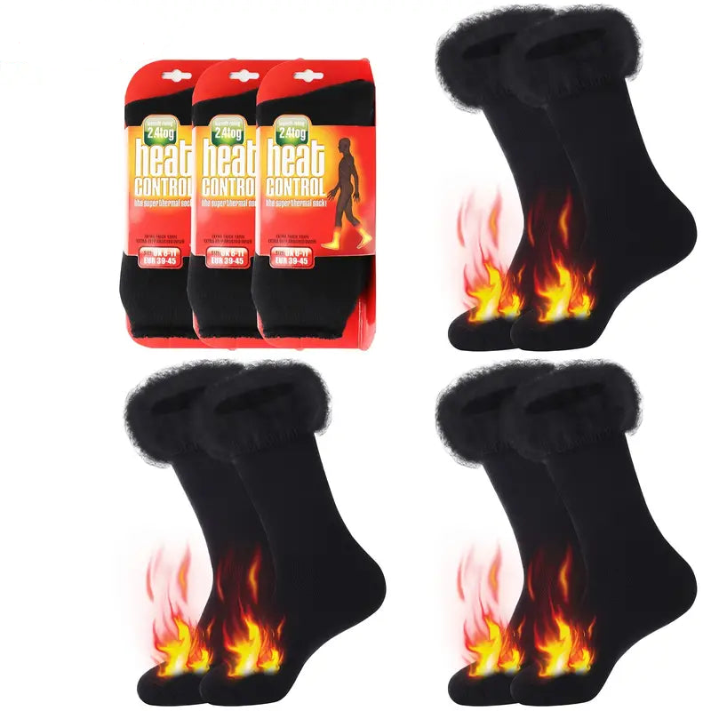 3 Pairs Black Heat Socks: Winter Warm Thermal Crew Boot Socks-0