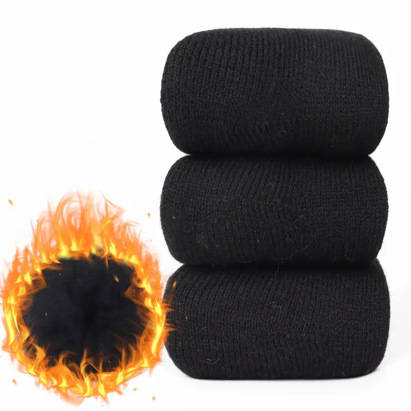 3 Pairs Black Heat Socks: Winter Warm Thermal Crew Boot Socks-3