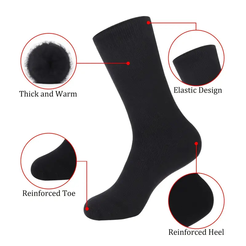 3 Pairs Black Heat Socks: Winter Warm Thermal Crew Boot Socks-4