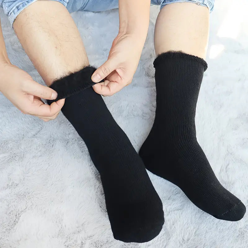 3 Pairs Black Heat Socks: Winter Warm Thermal Crew Boot Socks-2